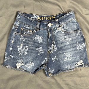 Justice Girls Distressed Shorts with Butterfly Print | Size 12